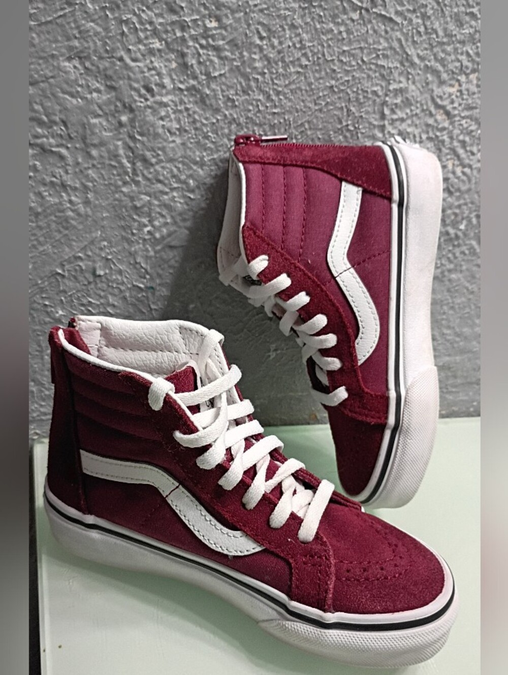 Vans Off the Wall SK8 Windsor Wine Burgundy Hi-Top Zip Sneakers Kids Size 11